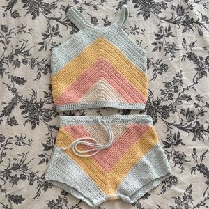 Kids Crochet Matching Set in Pastel Colors